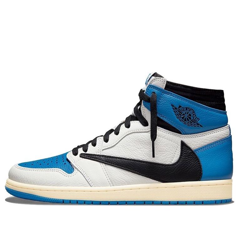 Fragment Design x Travis Scott x Air Jordan 1 Retro High 'Sail Black Military Blue' DH3227-105 Iconic Trainers