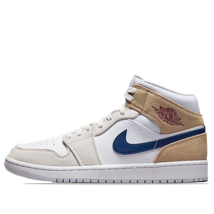Air Jordan 1 Mid 'White Khaki Blue Void' DO6726-100 Classic Sneakers