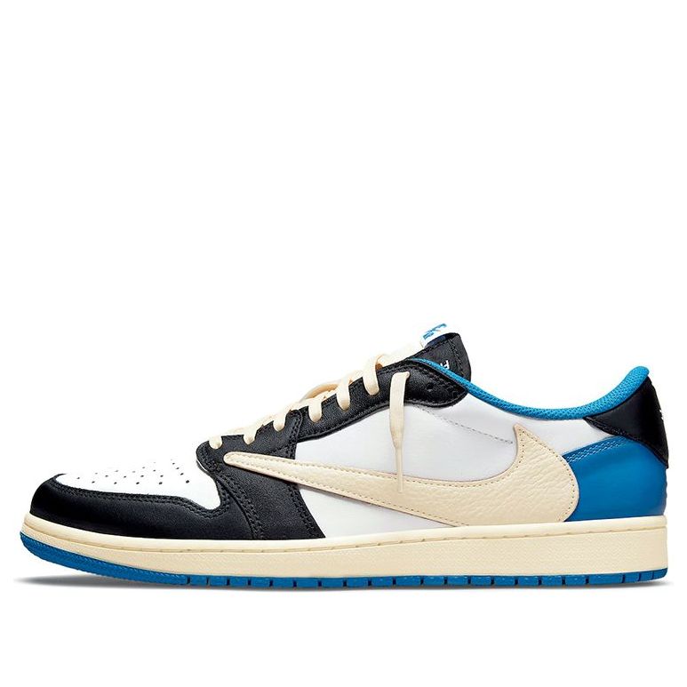 Fragment Design x Travis Scott x Air Jordan 1 Retro Low 'Sail Black Military Blue' DM7866-140 Classic Sneakers