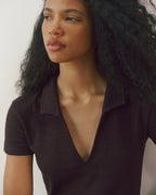 Collared Short Sleeve Top - Coffee Bean