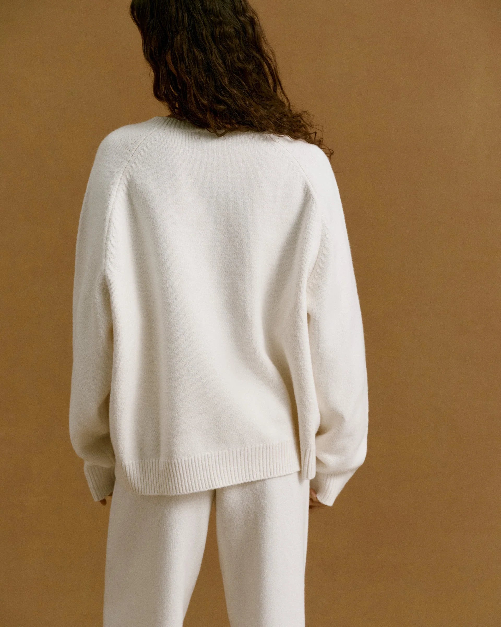 Chest Varsity Oversized Knit Sweatshirt - Cream/Coffee Bean