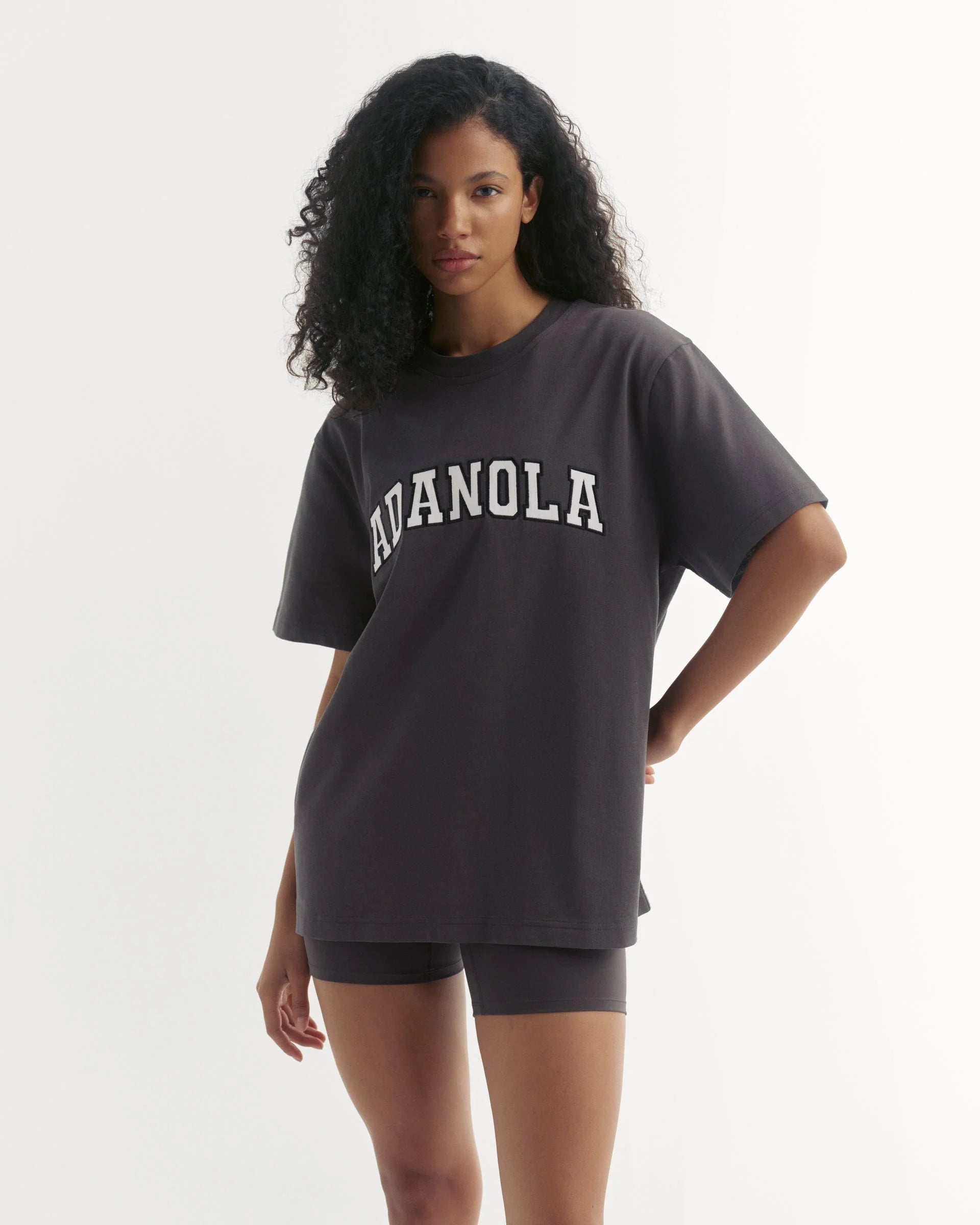 Varsity Short Sleeve Oversized T-shirt - Coffee Bean/White