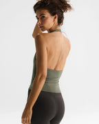 Soft Modal Halter Neck Tank Top - Olive Green