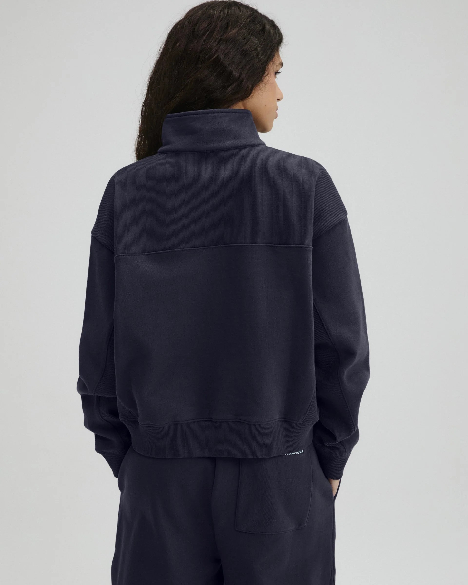 Ribbed Panel Funnel Neck Sweatshirt - Midnight Blue