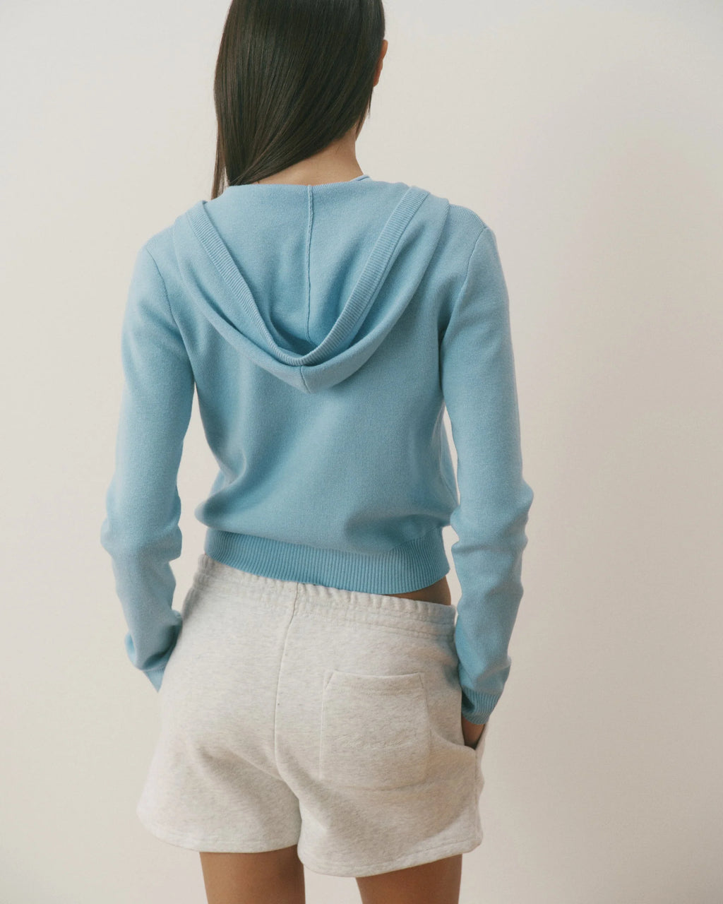 Knit Zip Through Hoodie - Breeze Blue