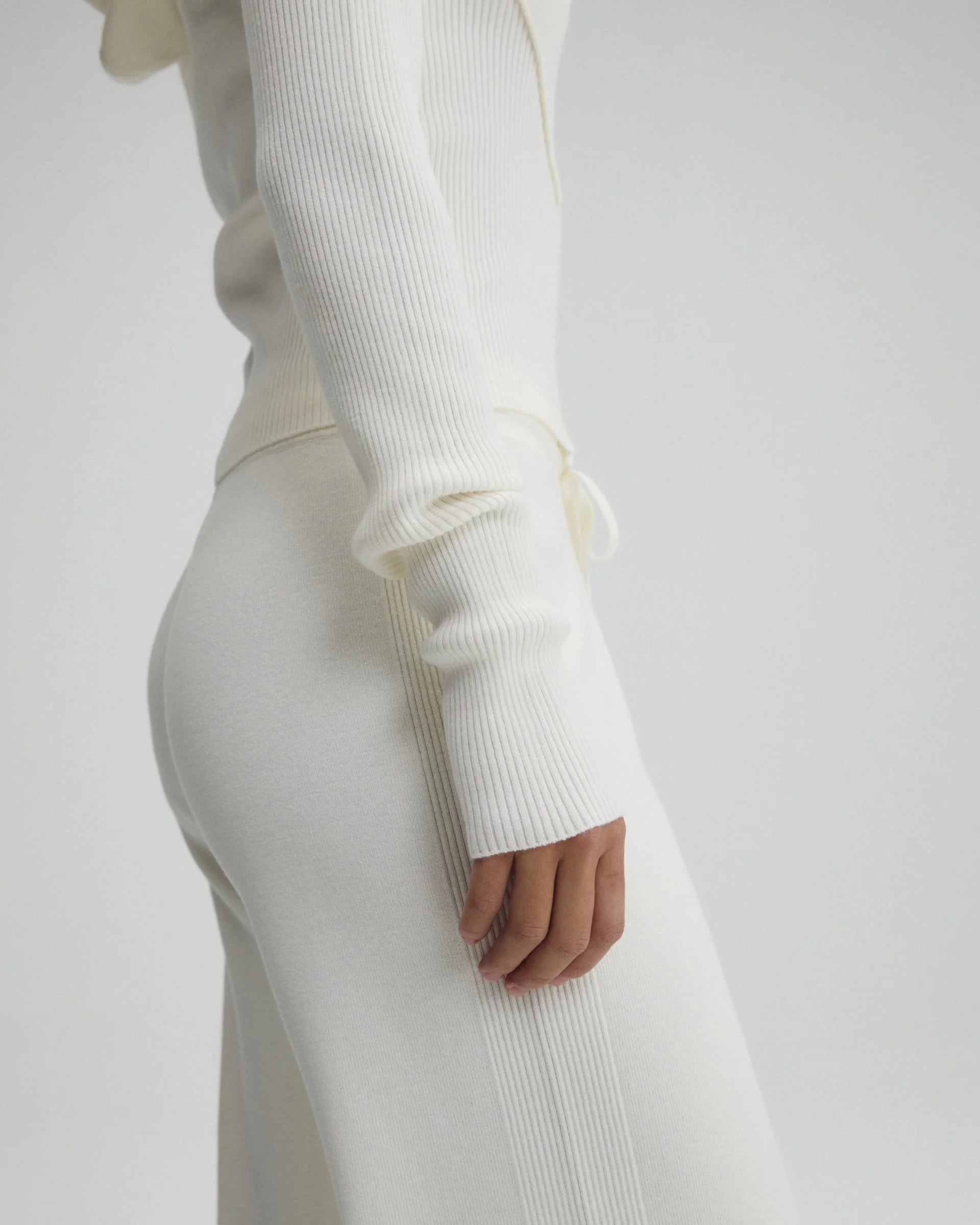 Panel Rib Knit Straight Leg Sweatpants - Marshmallow White