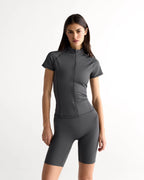 Ultimate Short Sleeve Zip Up Top - Graphite Grey