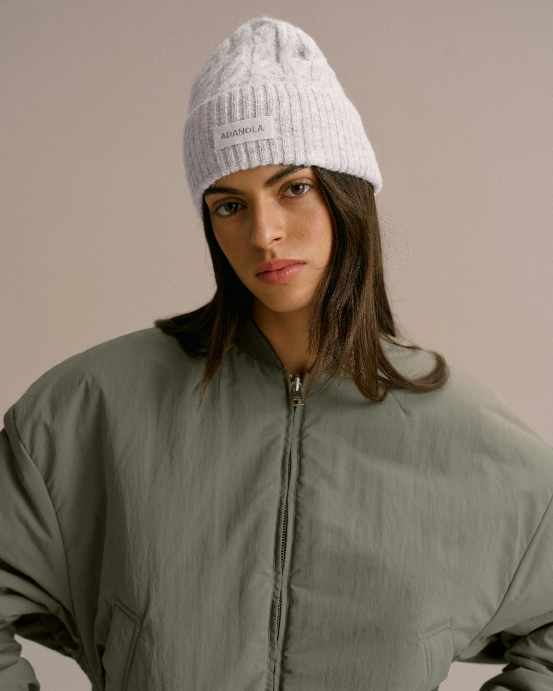 Cable Knit Beanie - Light Grey Melange