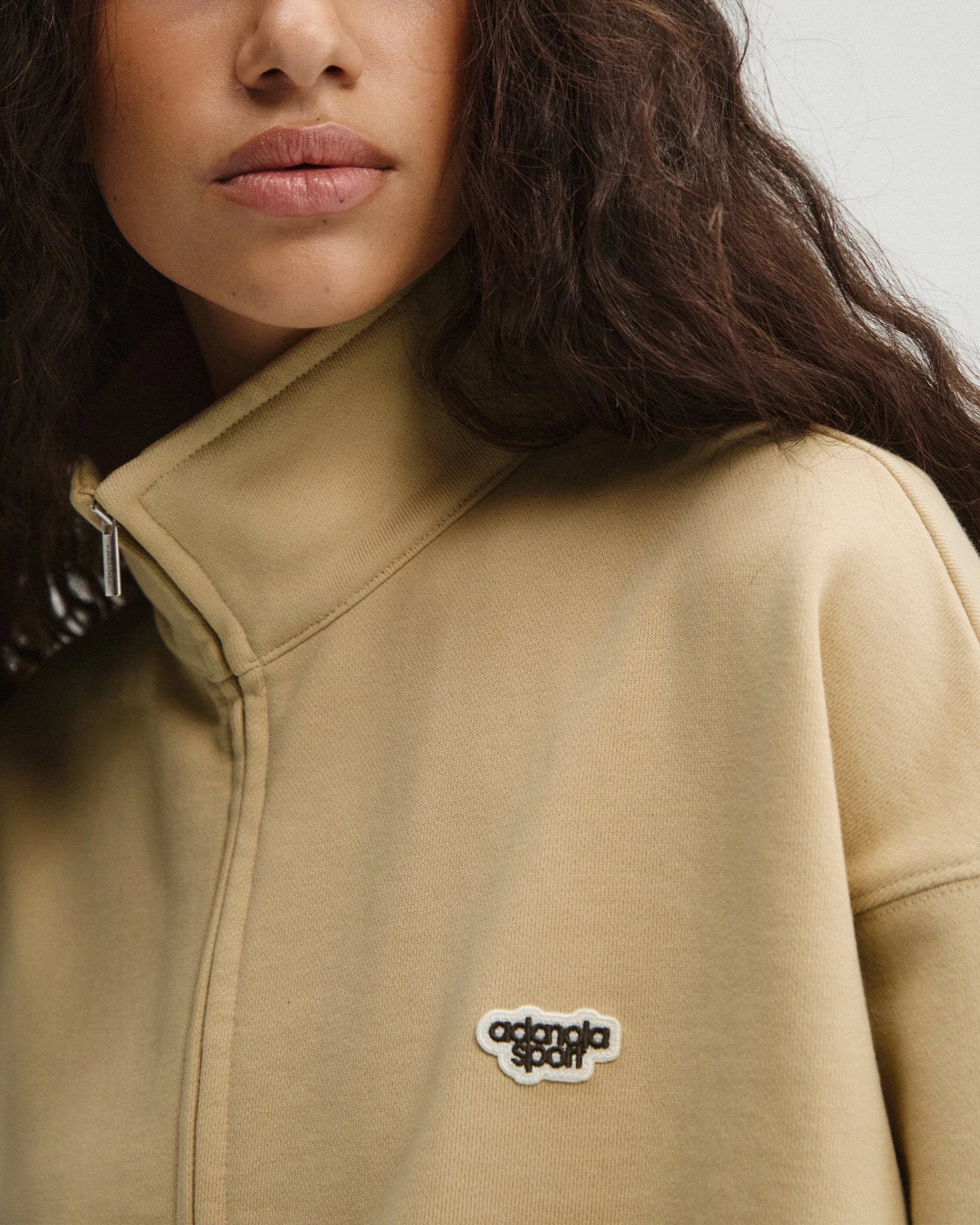Drawcord Zip Through Sweatshirt - Caramel Beige