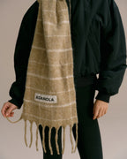 Wool Blend Brushed Checked Scarf - Stone/Marshmallow White