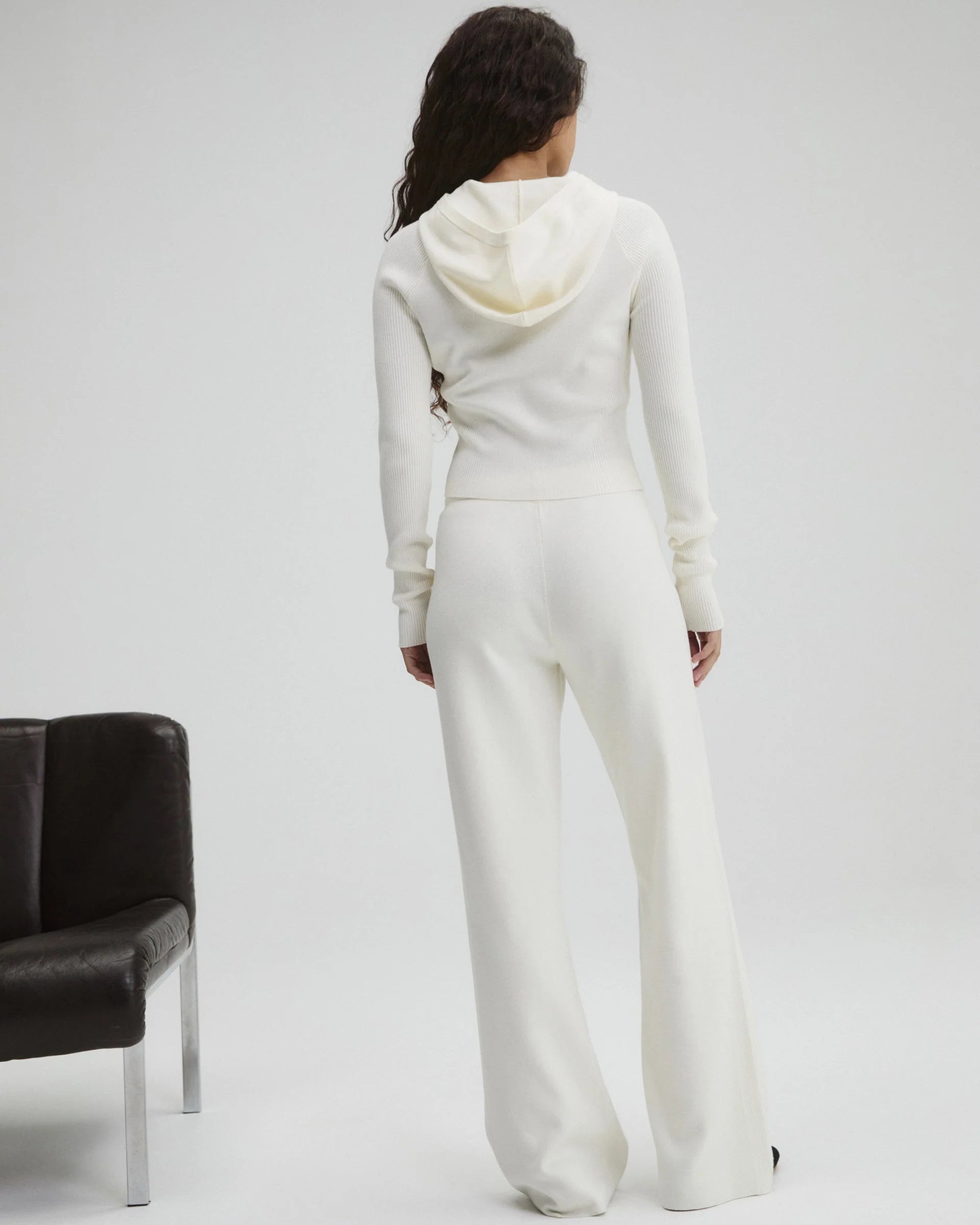 Panel Rib Knit Straight Leg Sweatpants - Marshmallow White
