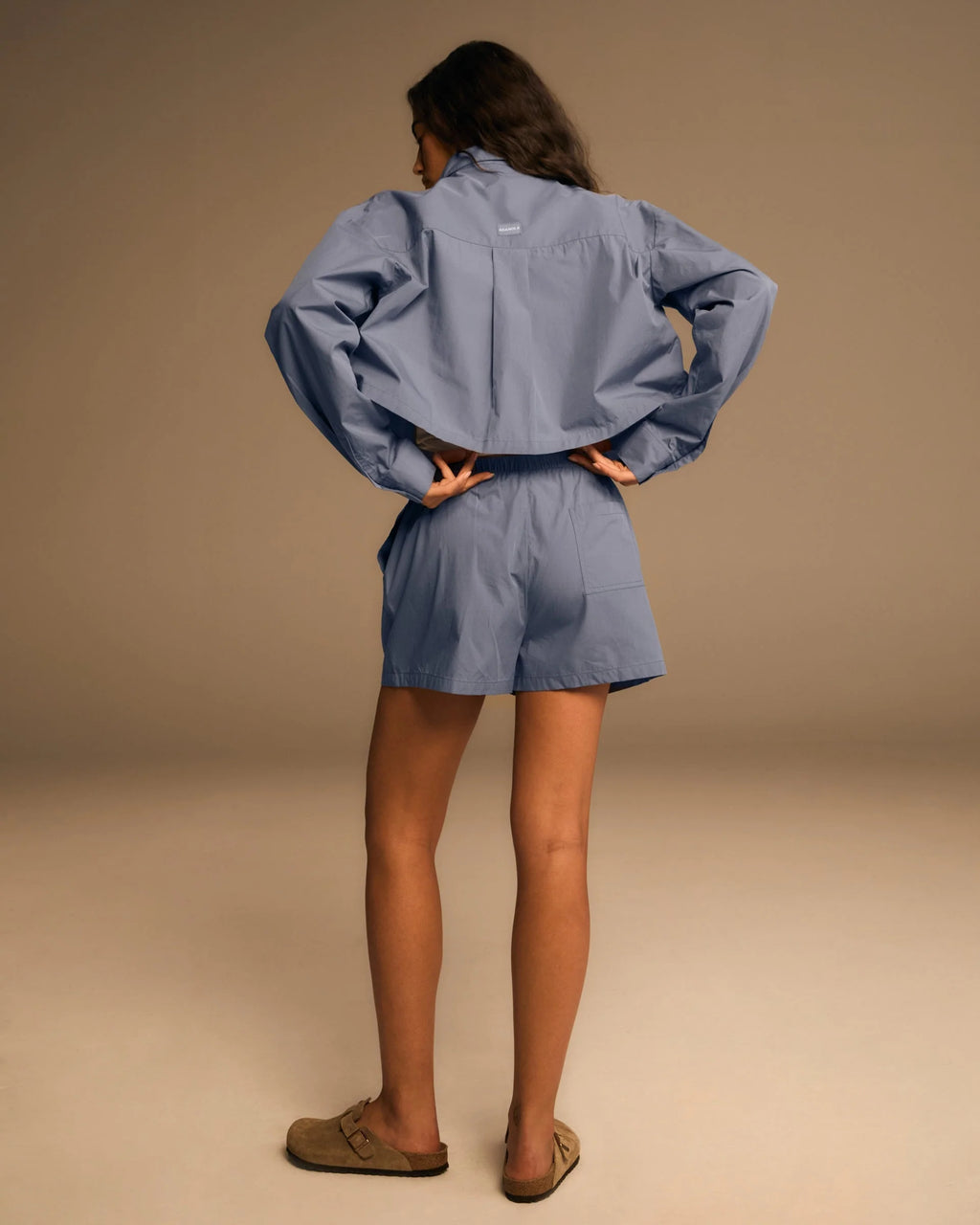 Cotton Cropped Shirt - Blue