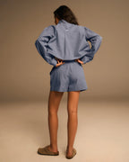 Cotton Cropped Shirt - Blue