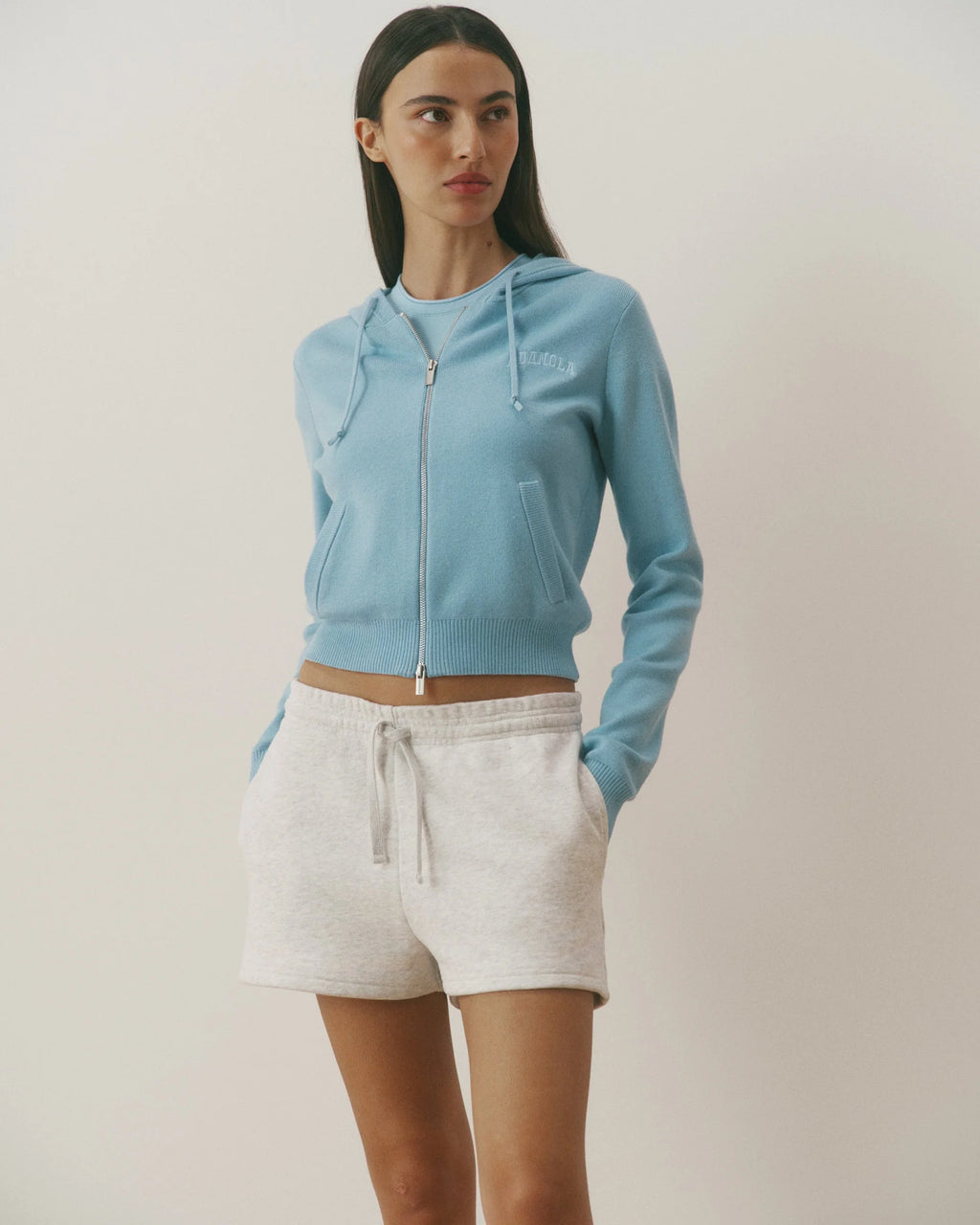 Knit Zip Through Hoodie - Breeze Blue