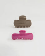 2 Pack Hair Clips - Deep Pink/Dusty Brown