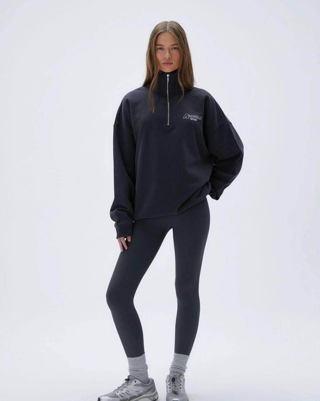 "A" Oversized Funnel Neck Zip Sweatshirt - Graphite Grey