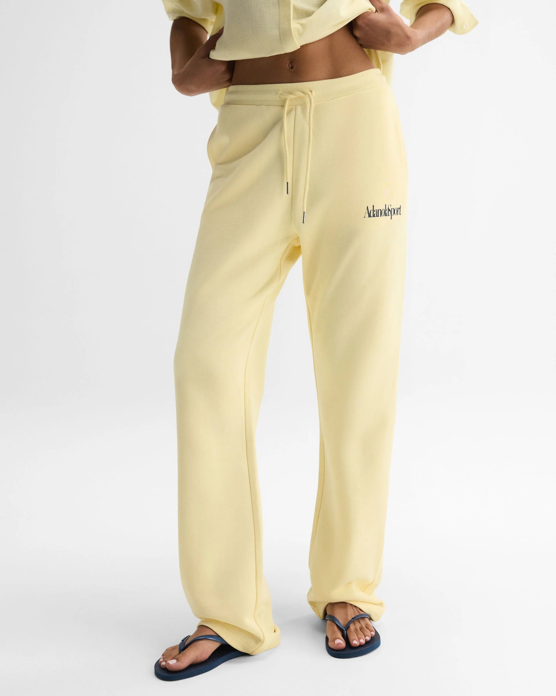 Retro AS Rib Waistband Straight Leg Sweatpants - Buttercream/Navy Blue