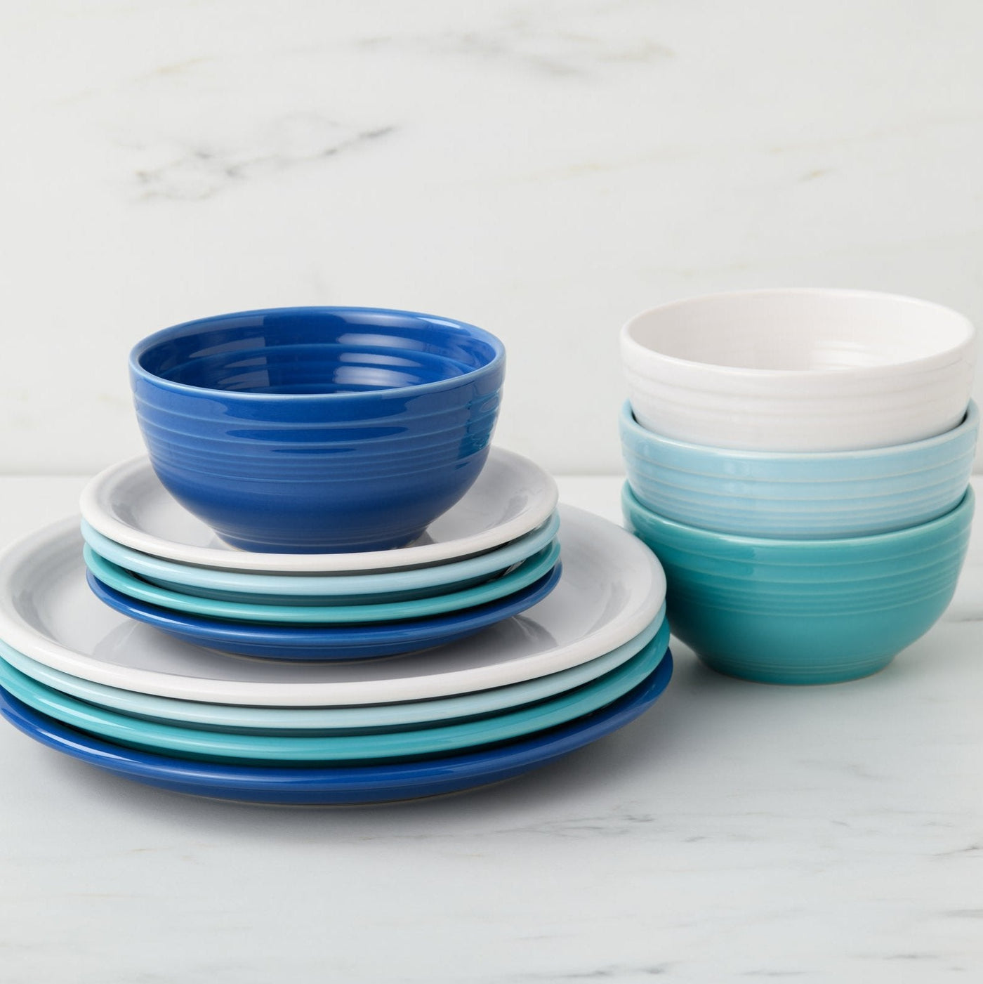 Mixed Coastal Blues Bistro Coupe 12-Piece Dinnerware Set, Service for 4
