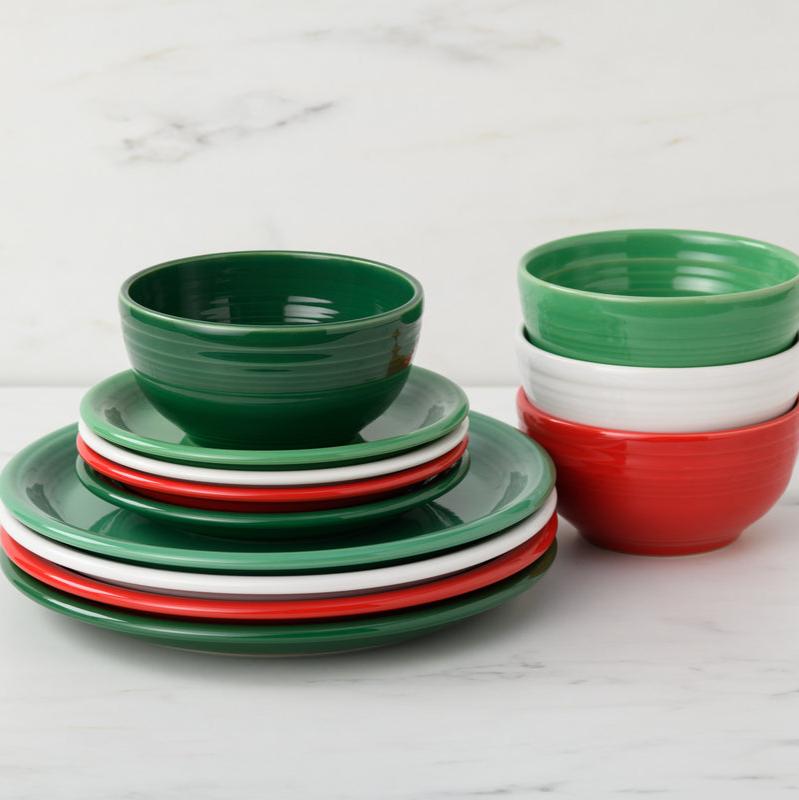 Christmas Mixed Color Bistro Coupe 12-Piece Dinnerware Set, Service for 4