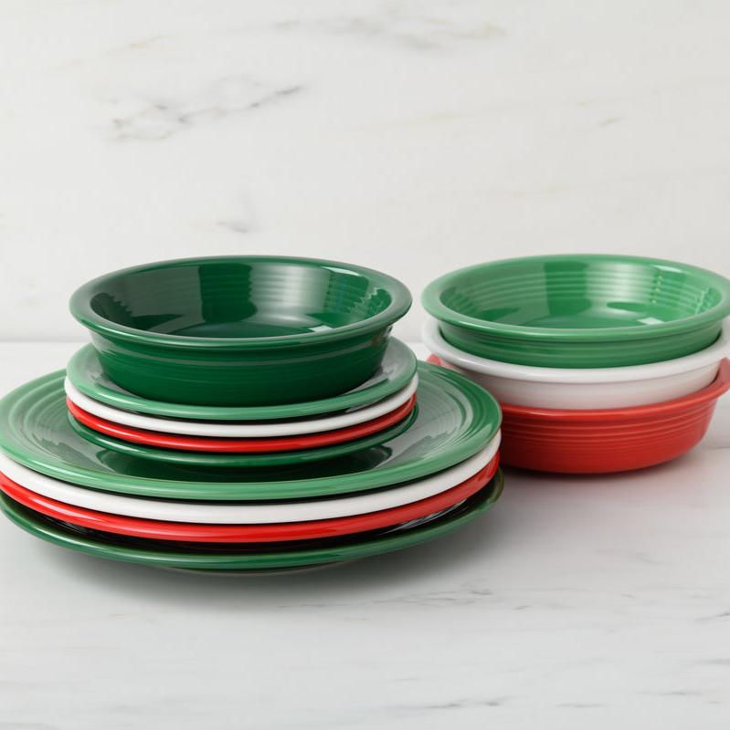 Christmas Mixed Color Classic Rim 12-Piece Dinnerware Set, Service for 4