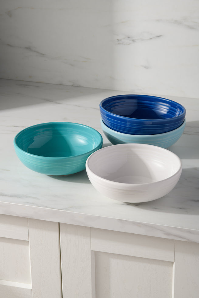 Mixed Coastal Blue Bistro Coupe 7 5/8-Inch 38OZ Medium Bowls, Set of 4