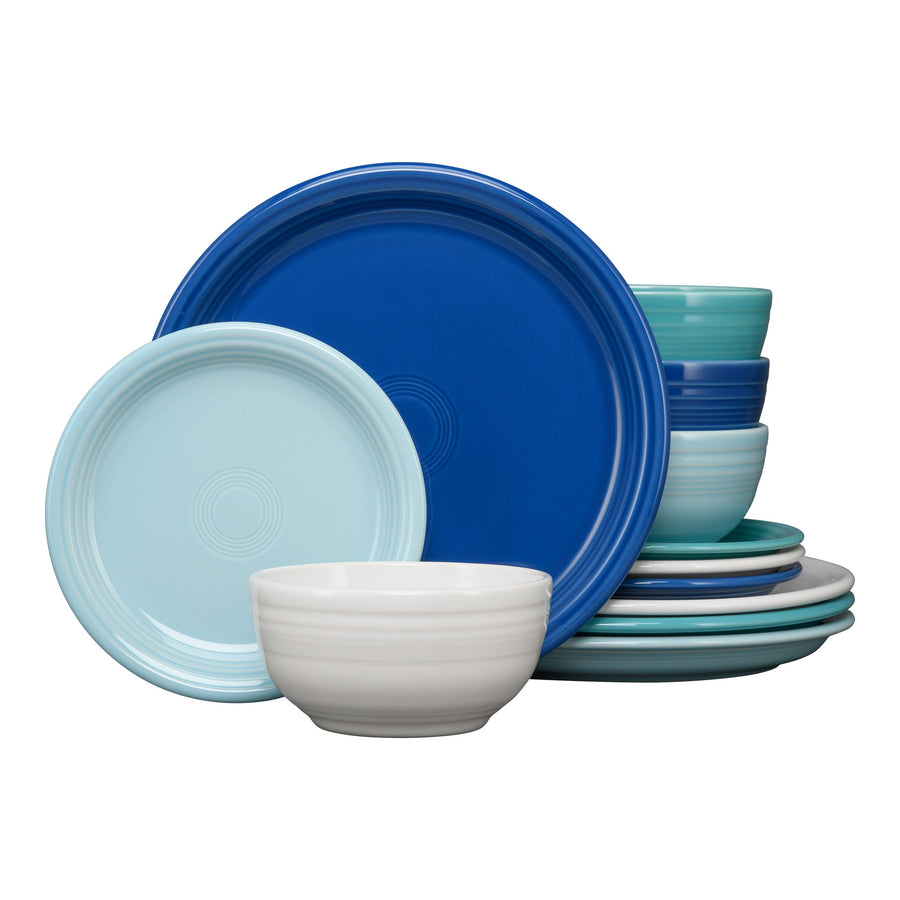Mixed Coastal Blues Bistro Coupe 12-Piece Dinnerware Set, Service for 4