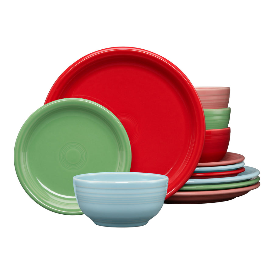 Peppermint Frost Mixed Color Bistro Coupe 12-Piece Dinnerware Set, Service for 4