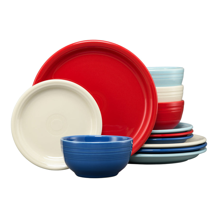 Mixed Americana Bistro Coupe 12-Piece Dinnerware Set, Service for 4
