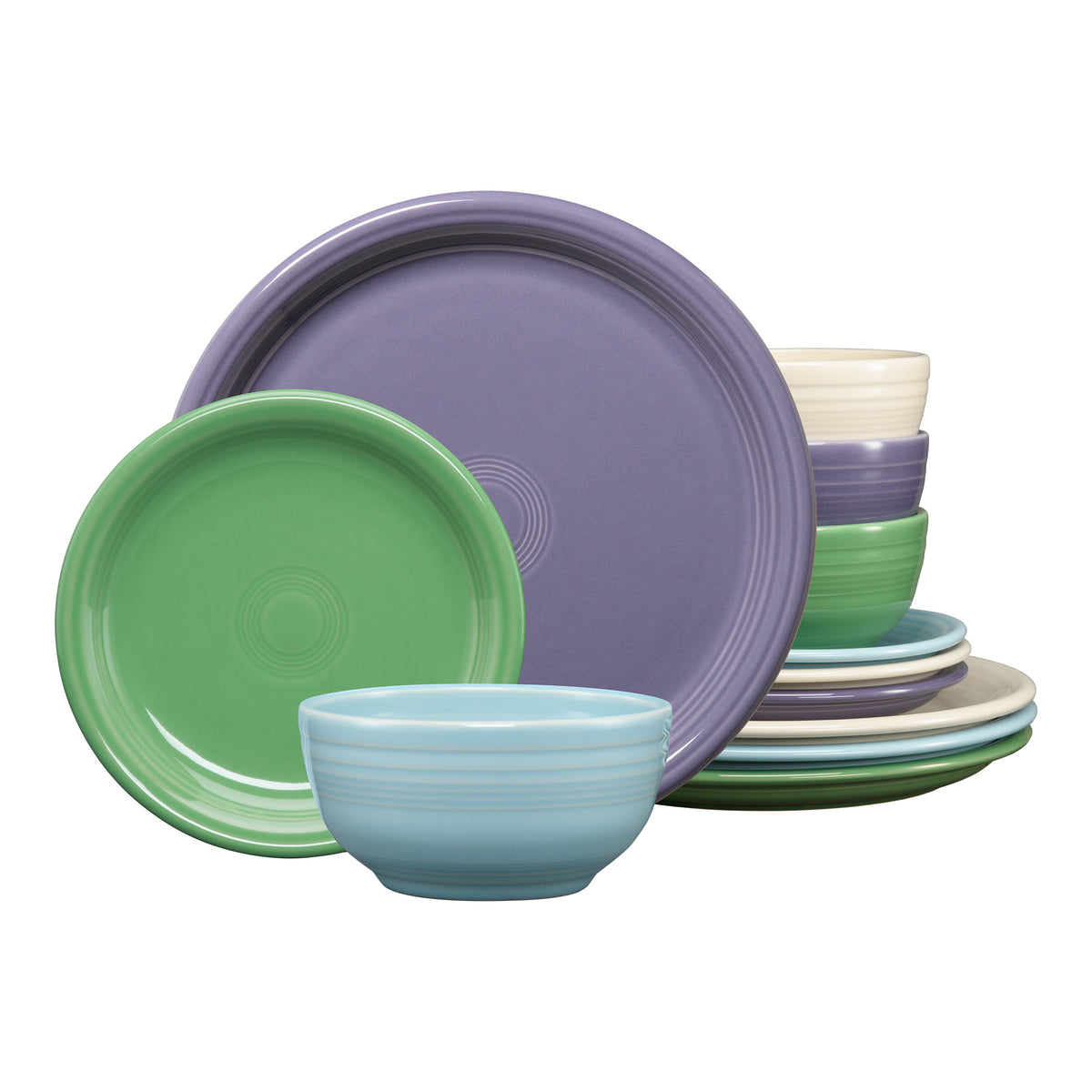 Lavender Bloom Mixed Color Bistro Coupe 12-Piece Dinnerware Set, Service for 4