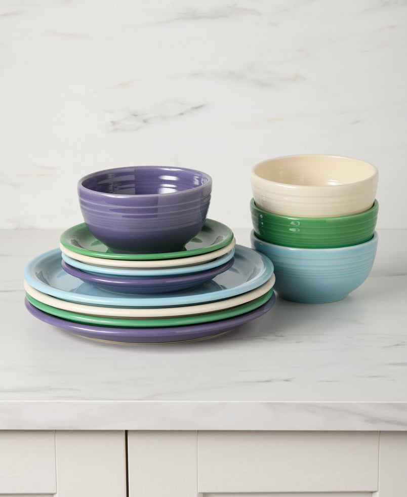 Lavender Bloom Mixed Color Bistro Coupe 12-Piece Dinnerware Set, Service for 4
