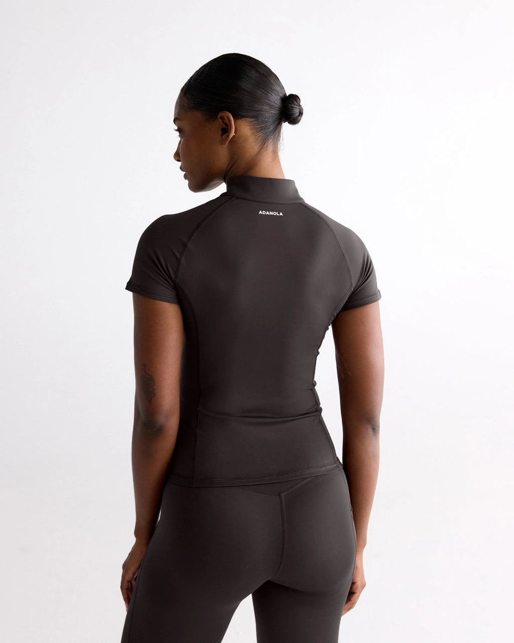 Ultimate Short Sleeve Zip Up Top - Coffee Bean
