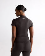 Ultimate Short Sleeve Zip Up Top - Coffee Bean