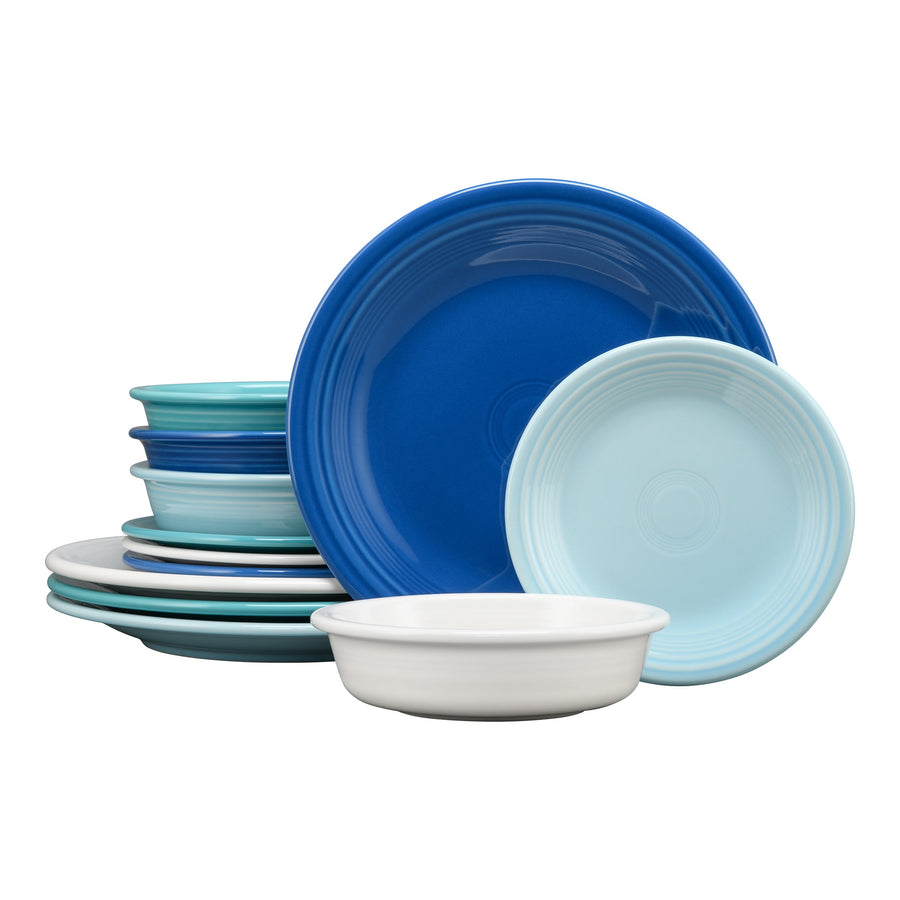 Mixed Coastal Blues Classic Rim 12-Piece Dinnerware Set, Service for 4