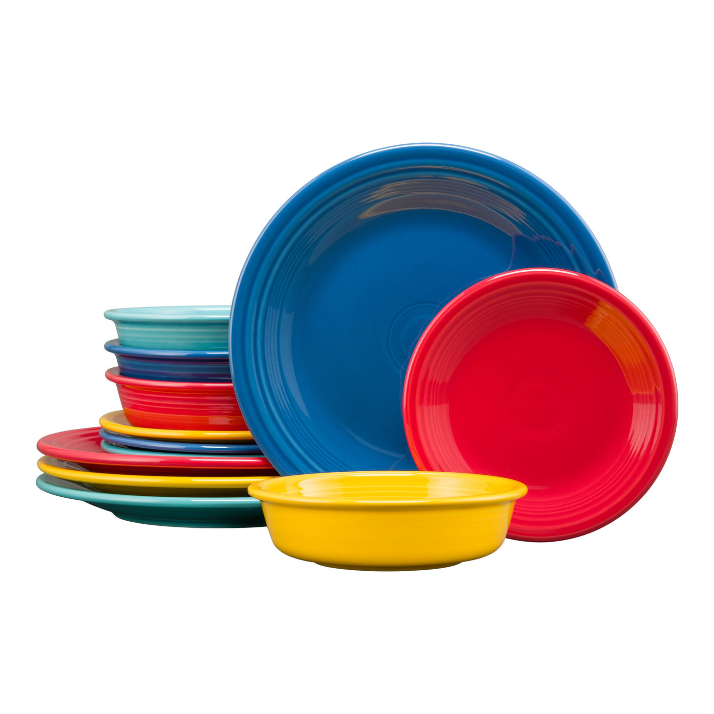 Mixed Vibrant Classic Rim 12-Piece Dinnerware Set, Service for 4