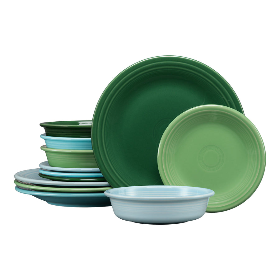 Mixed Aegean Classic Rim 12-Piece Dinnerware Set, Service for 4