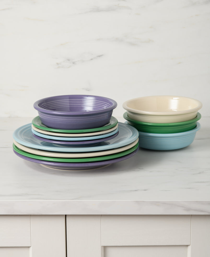 Lavender Bloom Mixed Color Classic Rim 12-Piece Dinnerware Set, Service for 4