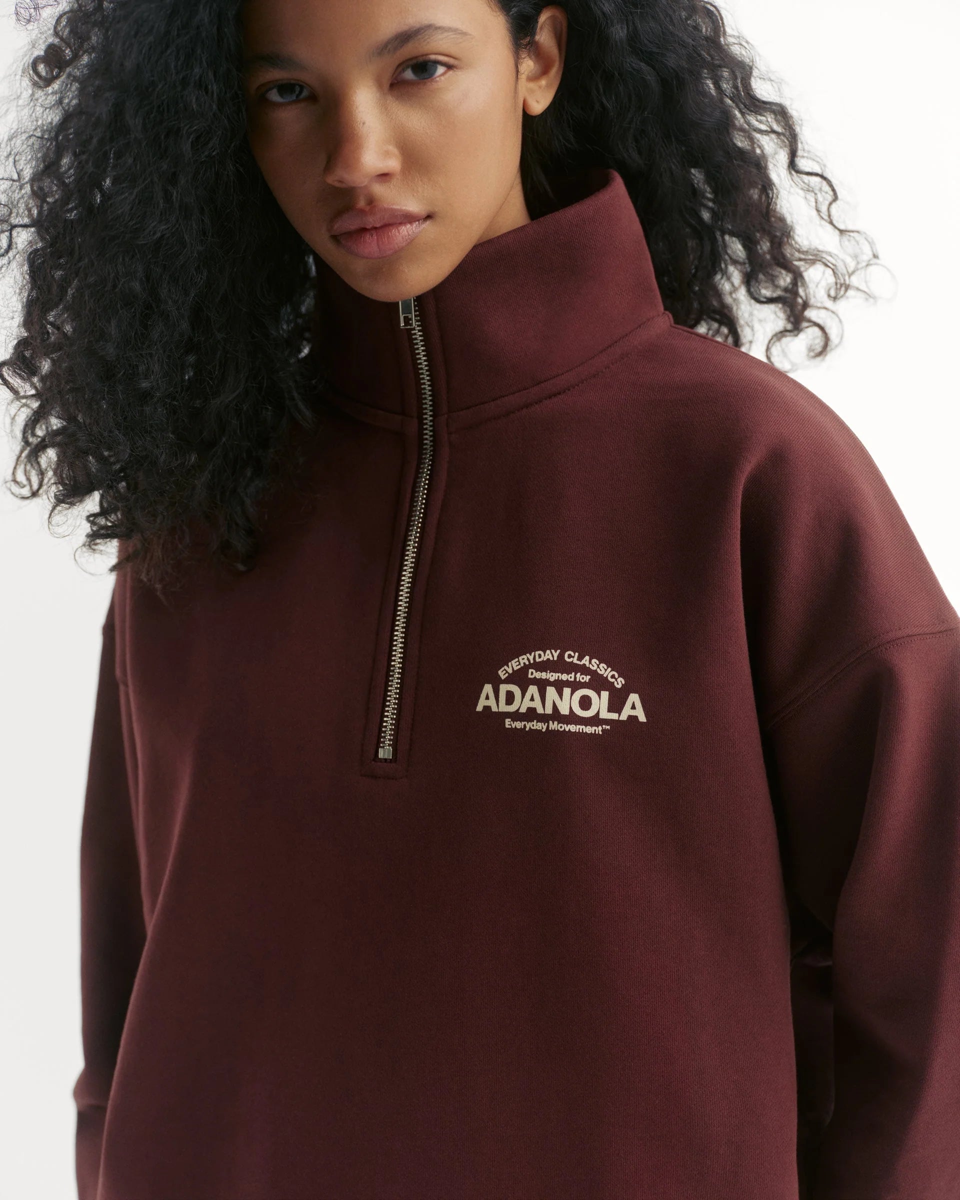 Classics Relaxed Funnel Neck Zip Sweatshirt - Mulberry Red/Marshmallow White