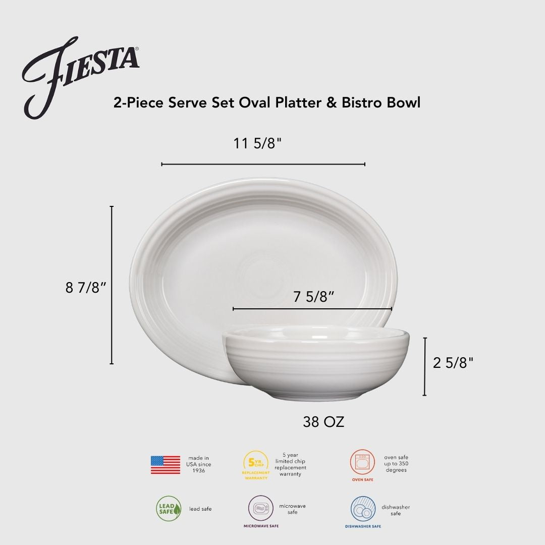 Lavender 2-Piece Serve Set 11 5/8 Inch Oval Platter & 38 OZ Bistro Bowl
