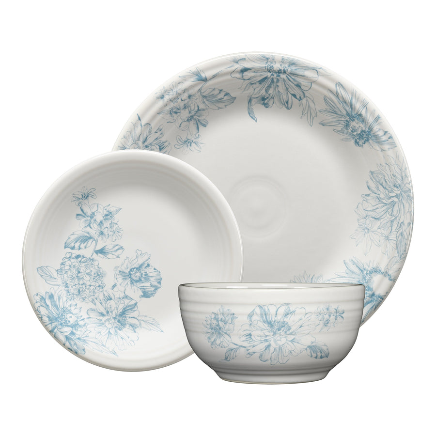 Botanical Floral Sky Classic Bistro 3-Piece Dinnerware Set, Service For 1