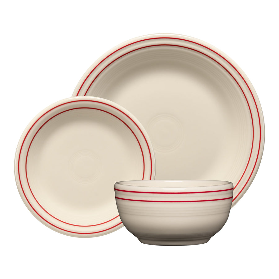 Americana Scarlet Band Classic Bistro 3-Piece Dinnerware Set, Service For 1