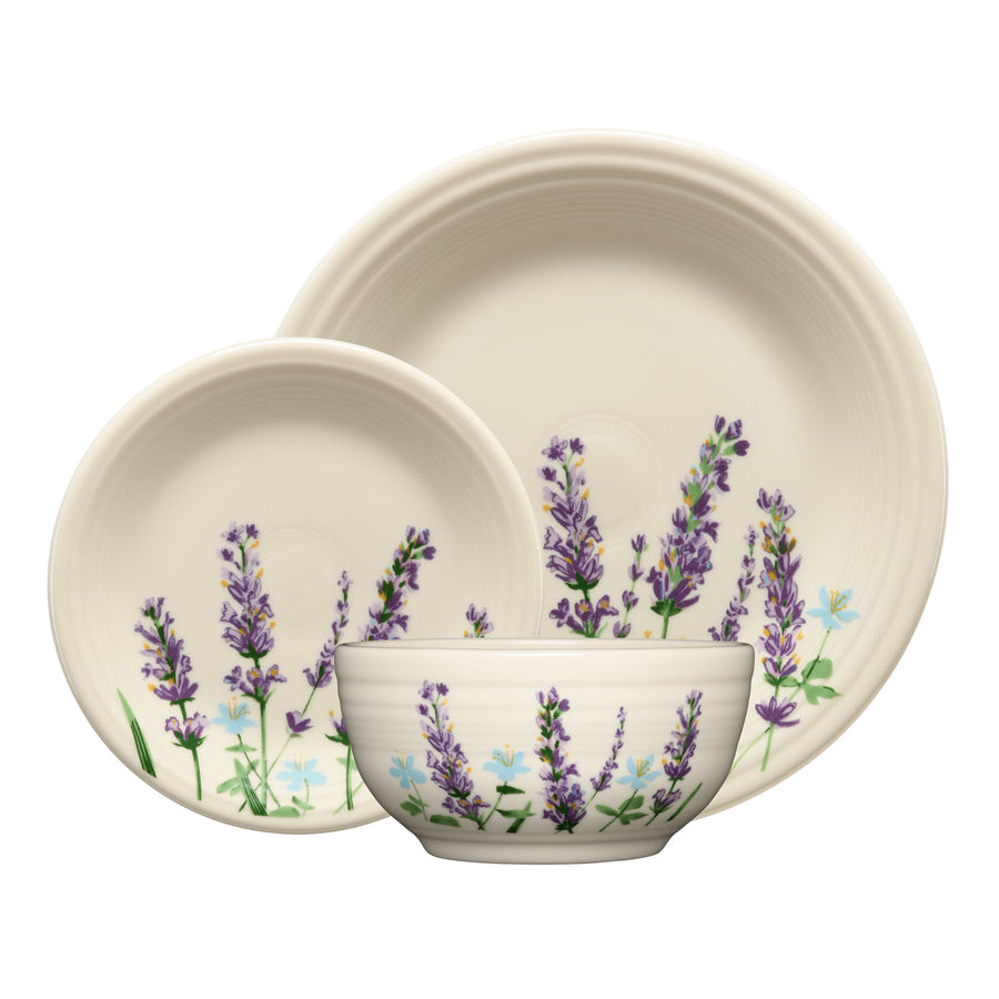 Lavender Bloom Classic Bistro 3-Piece Dinnerware Set, Service For 1