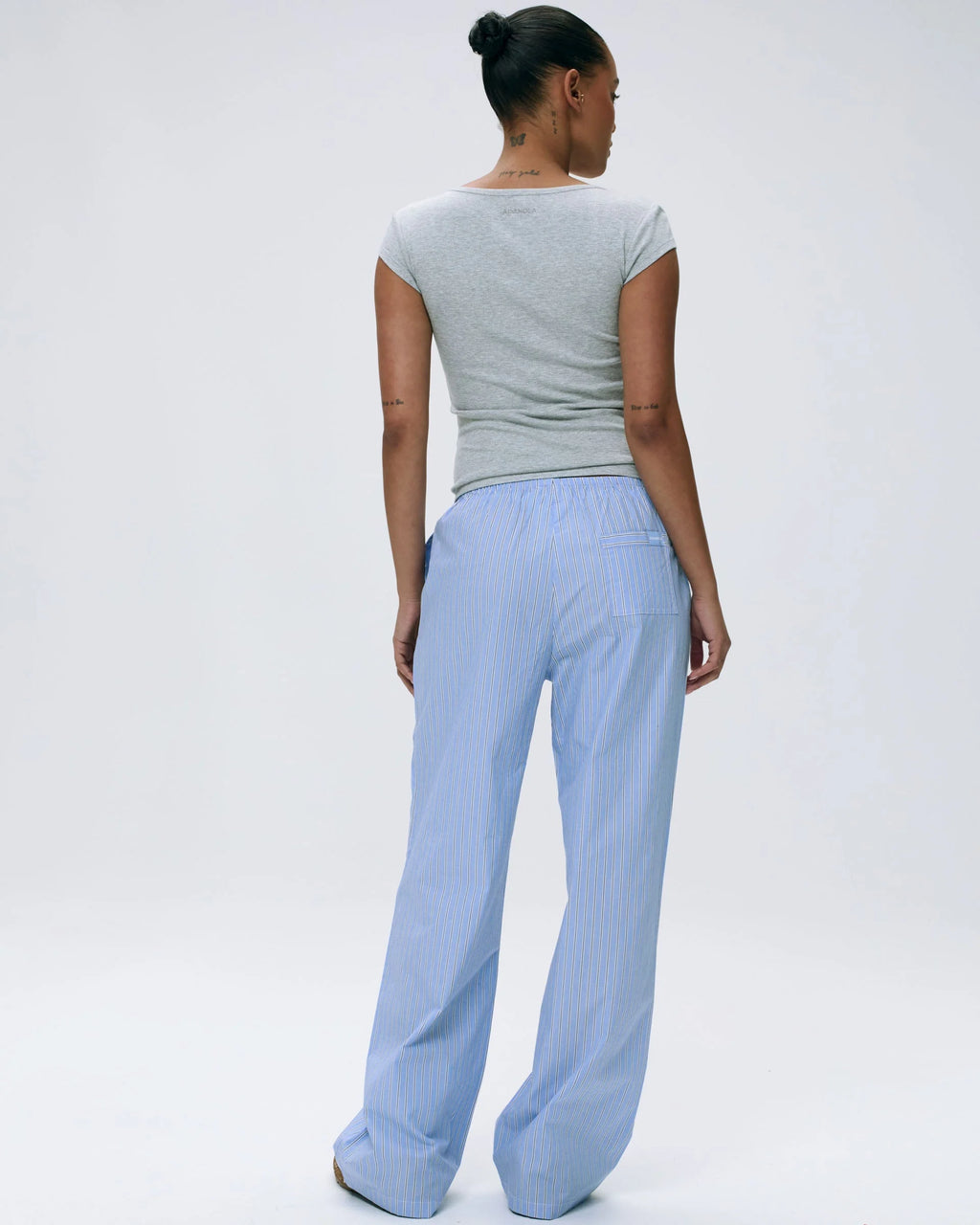Cotton Stripe Pull On Pants - Blue/White