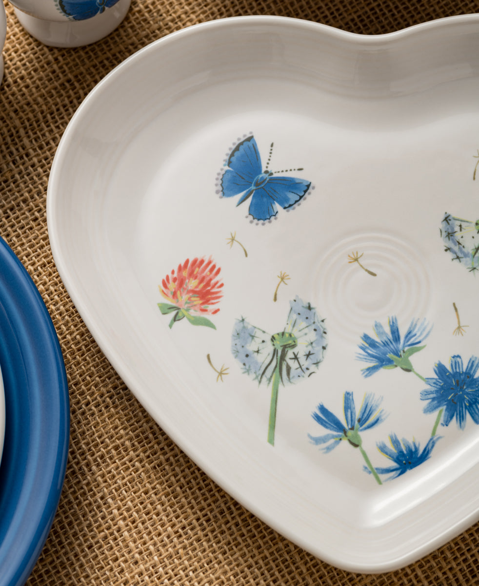 Retired Breezy Floral 9 Inch Heart Shaped Plate