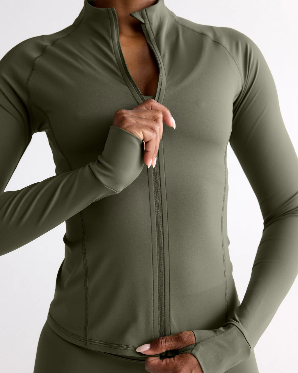 Ultimate Long Sleeve Zip Up Top - Olive Green