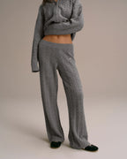 Cable Knit Straight Leg Trousers - Dark Grey Melange