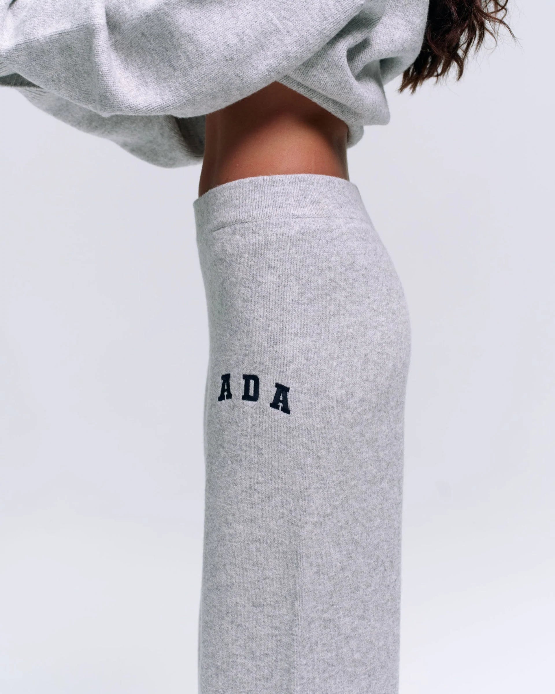 ADA Knit Straight Leg Sweatpants - Light Grey Melange/Navy Blue