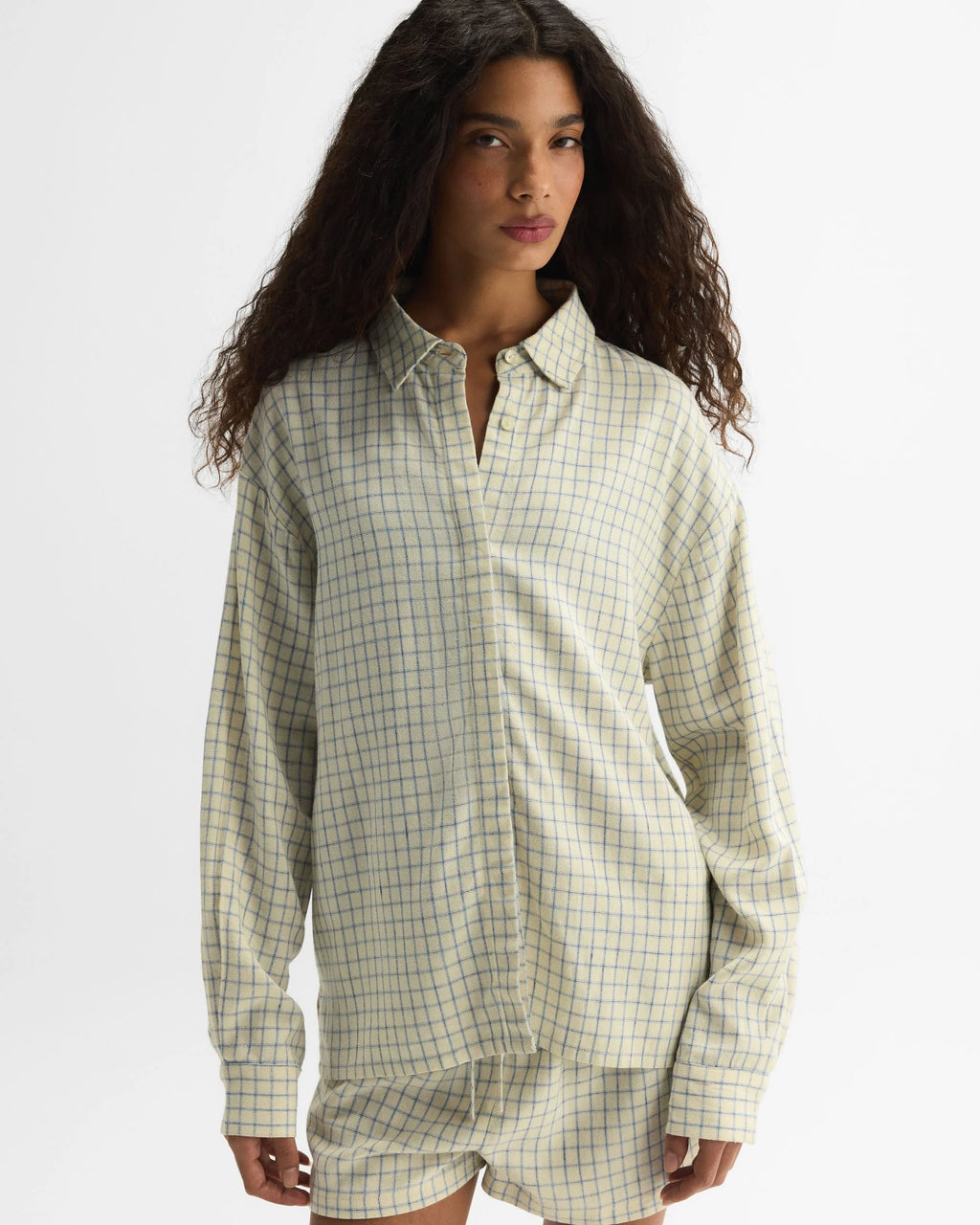 Checked Linen Blend Shirt - Buttercream