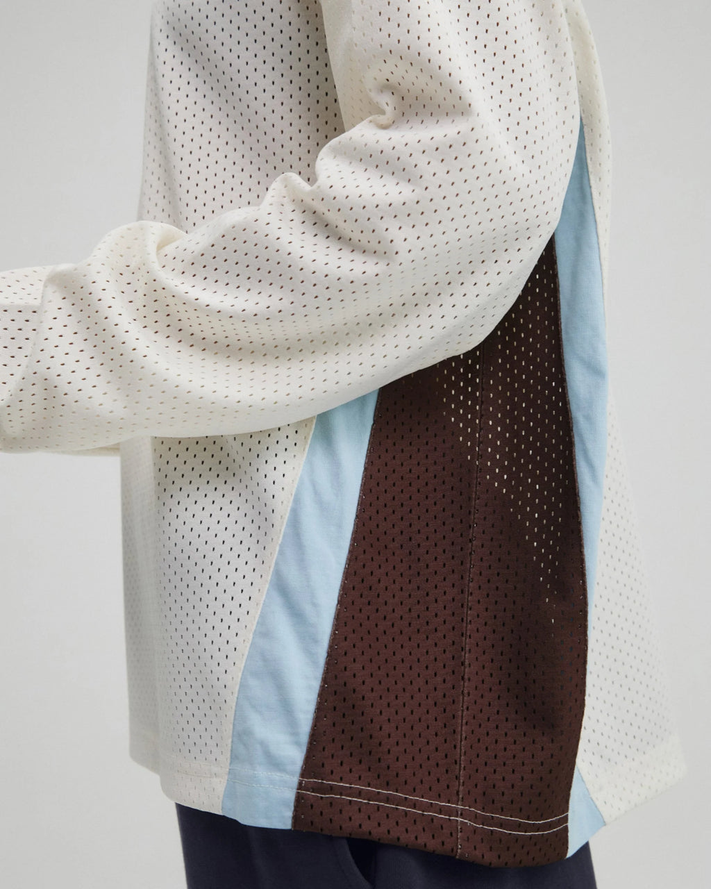 Collared Mesh Long Sleeve Jersey Top - Marshmallow White