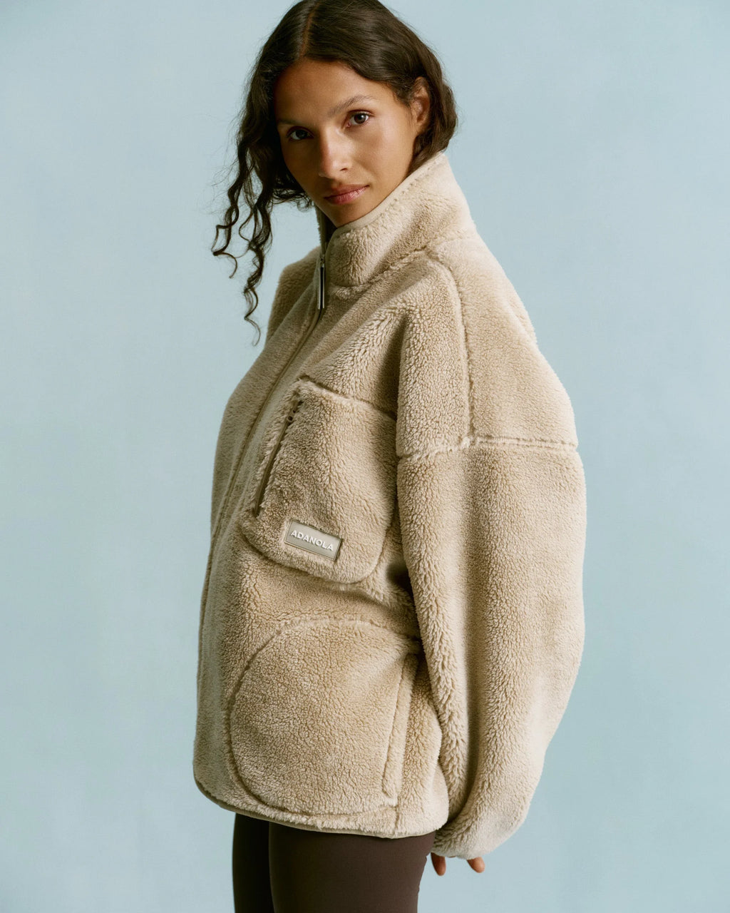 Oversized Pocket Zip Through Fleece - Sand