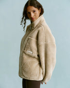 Oversized Pocket Zip Through Fleece - Sand